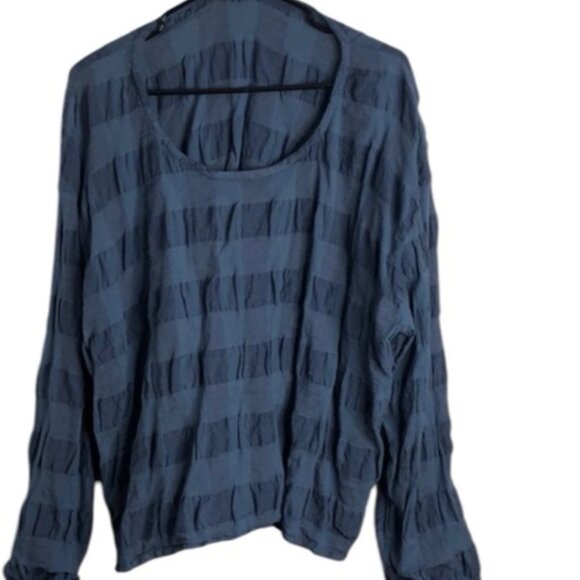 Flax Women's Blue Textured Long Sleeve Top Size L  Oversized  could fit XXL - Picture 2 of 5